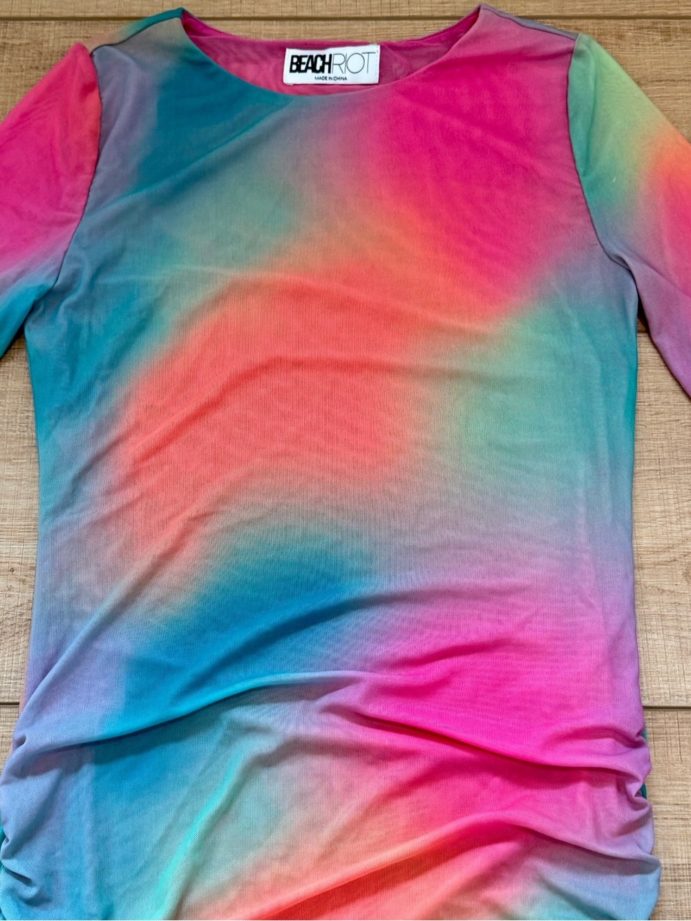 Beach Riot Multicolor Ombre Ruched Bodycon Dress Ruffles Hem Size Small - Picture 3 of 7